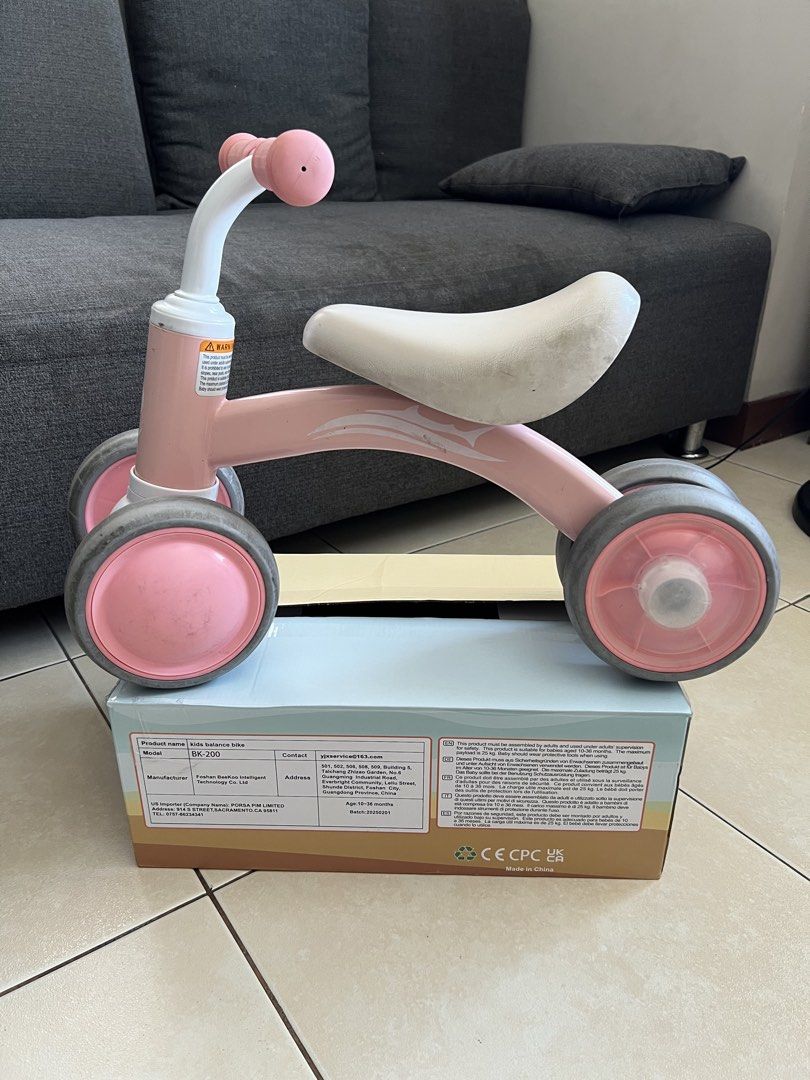 Balance bike (Category: Infant Playtime) located in Mandaluyong City. Submitted by prelovedbyshayne (Listing ID 1452933446, Image 1). Description: -selling my daughter Pink balance bike - Features 4 wheels for maximum stability - Designed for easy riding and learning balance - Comes with its original box - Ideal for young children starting out - Helps develop coordination and provides fun - with lights on wheels - bought in US Amazon - Price:1700