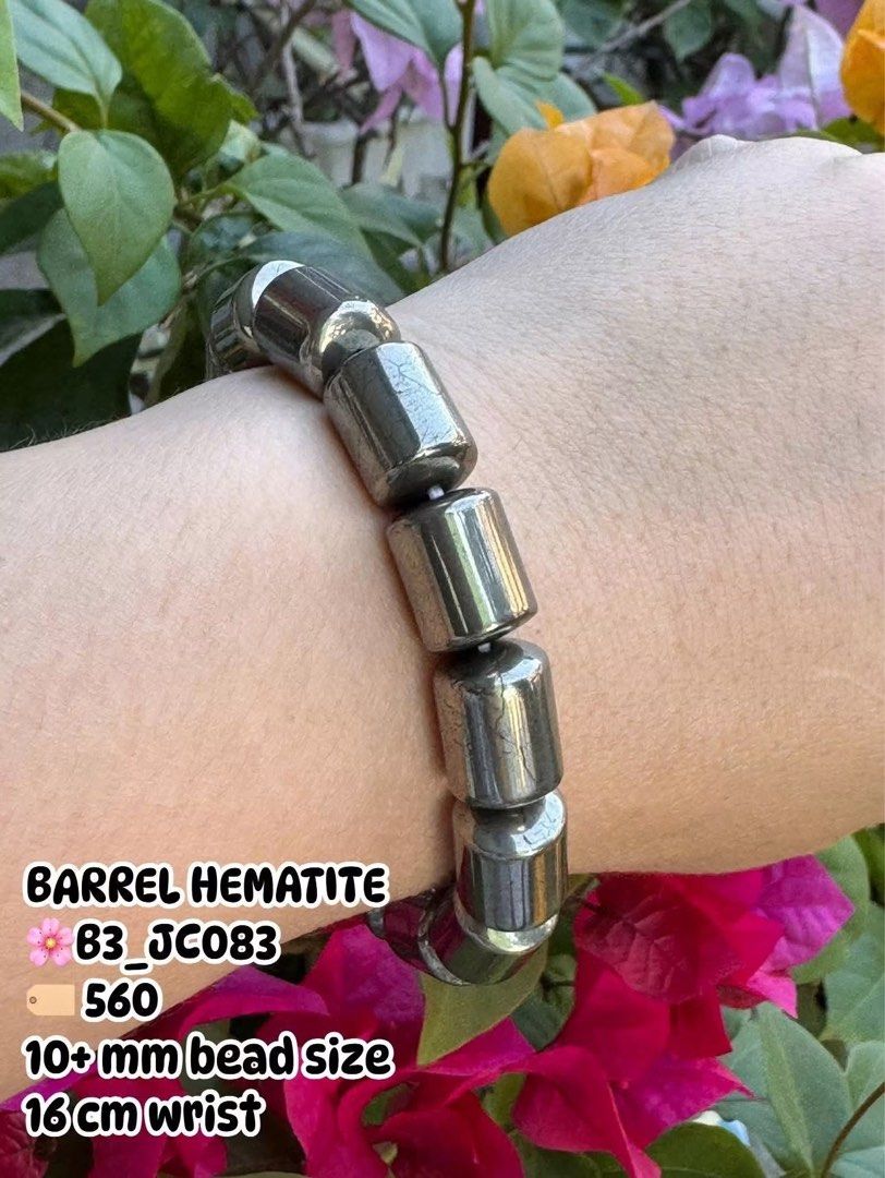 BARREL HEMATITE BRACELET 🌸B3_JC083 (Category: Bracelets) located in Bulacan. Submitted by selling_low_by_bella_ben (Listing ID 1453007240, Image 2). Description: BARREL HEMATITE 🌸B3_JC083 🏷️ 560 10+ heart mm bead size 16 cm wrist .