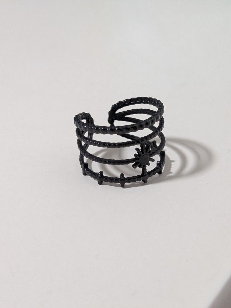 Black statement ring (Category: Rings) located in Singapore. Submitted by hana08 (Listing ID 1452981350, Image 2). Description: @$8.00 + $2.00 (postage) Stainless steel adjustable ITEM SOLD NOT EXCHANGEABLE AND NON REFUNDABLE..