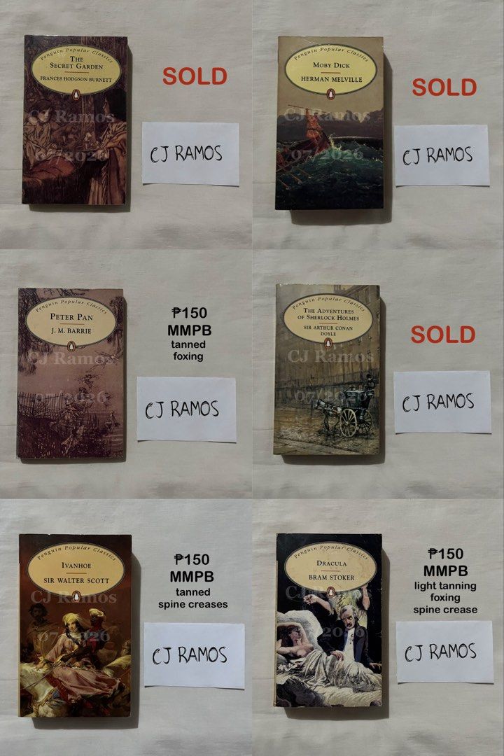 Books for Sale (Category: Storybooks) located in Rizal. Submitted by cjdeclutter (Listing ID 1452890848, Image 1). Description: ❗️BOOKS FOR SALE❗️ Get a DISCOUNT for 2 or MORE MOD: J&T or GGX/Lalamove MOP: GCash LOCATION: Taytay, Rizal Here’s my Carousell for legitimacy: https://carousell.app.link/37SVkThklJb PM for more inquiries Thank you! Peter Pan by J.M. Barrie - ₱150 Ivanhoe by Sir Walter Scott - ₱150 Dracula by Bram Stoker - ₱150 Moonfelt 