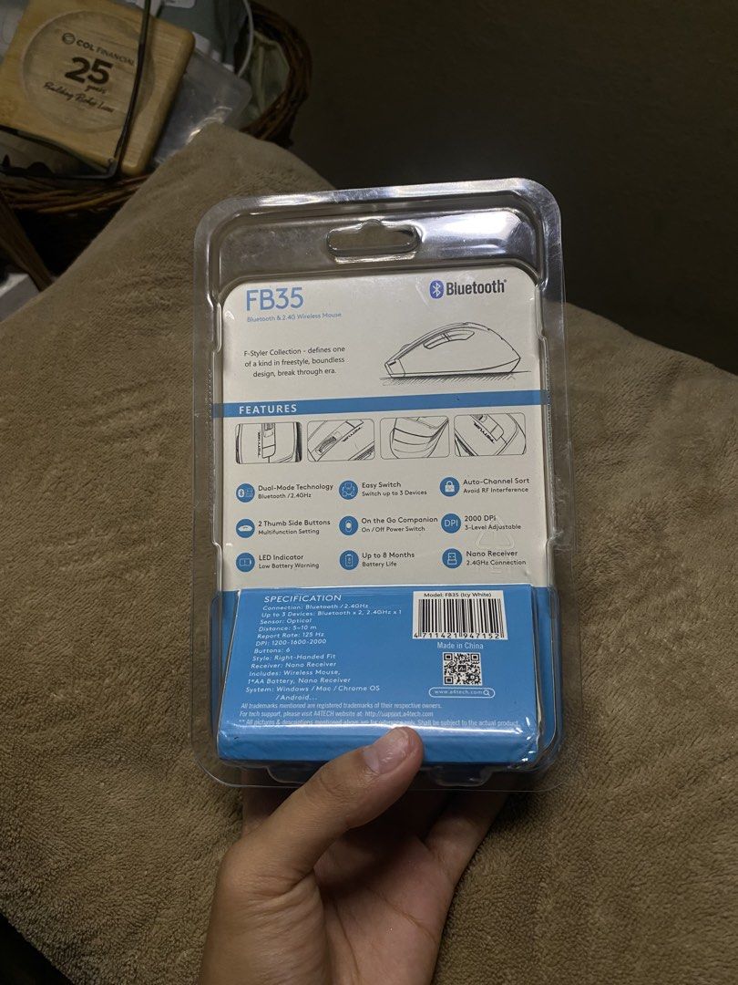 BRAND NEW A4Tech FB35 Wireless Mouse (Category: Mouse & Mousepads) located in Manila. Submitted by veranesta (Listing ID 1453000777, Image 2). Description: was supposed to raffle at school. this is brand new. tested but not used. ✔️ Dual mode (Bluetooth + 2.4GHz) ✔️ Comfortable grip ✔️ Long battery life loc : nova, qc (can do lalamove/j&t/pick-up).