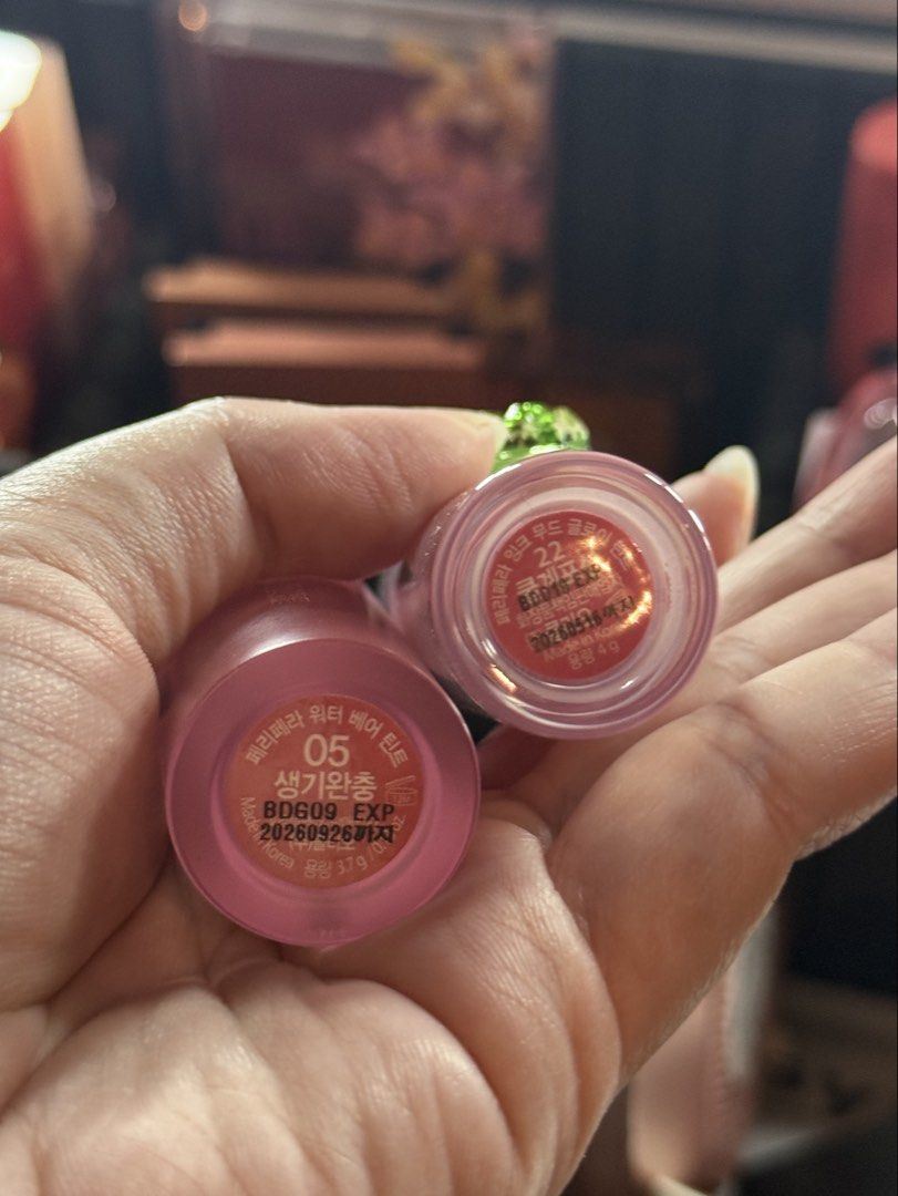 BUNDLE Peripera Water bare tint 05 & Mood glowy tint 22 (Category: Makeup) located in Quezon City. Submitted by micavllrl (Listing ID 1452916450, Image 2). Description: - Peripera Water Tints - Shades: 05 & 22 - Type: Water Tints - Condition: Recently purchased and SWATCHED ONLY - Selling: As a set.