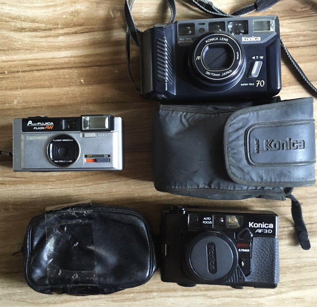 Camera for parts (Category: Cameras) located in Las Pinas. Submitted by film101 (Listing ID 1452931939, Image 1). Description: Konica AF3D No power /for repair or parts Php 850 Pocket fujica flash AW -no batt cover/untested Php 350 Konica MR 70 lx Tele wide No batt cover Untested As-is 850.