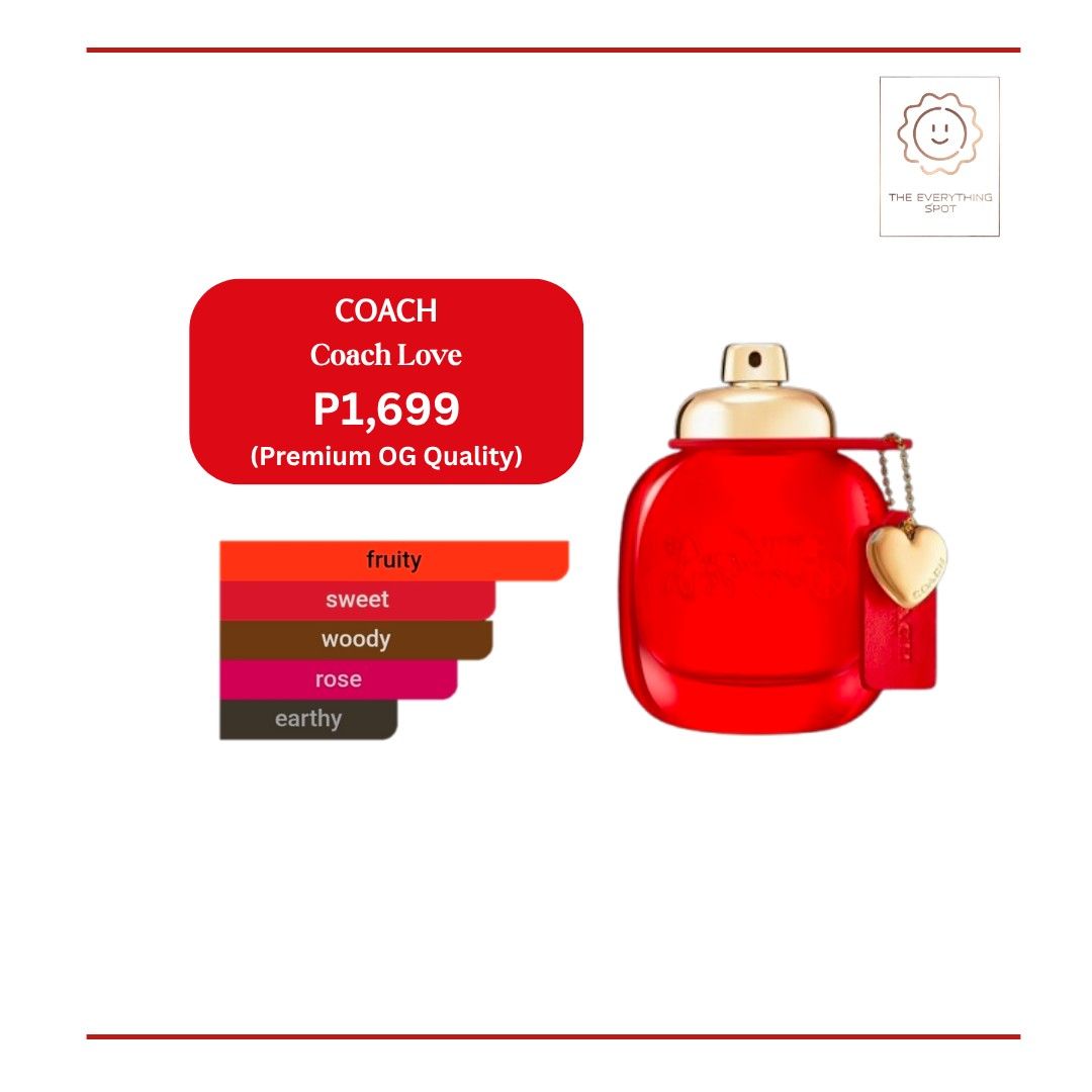 Coach Love (Category: Fragrance & Deodorants) located in Cavite. Submitted by theeverythingspot (Listing ID 1452988418, Image 1). Description: What am I selling? - Premium Original quality perfumes - Oil-based concentration (EDT, EDP, Extrait) - Premium Presentation (box, bottle and scent) - Typically lasts 4-8 hours on skin (dependent on skin moisture, body chemistry, acidity and environment) - Luxury you can afford! - Smells very very very clos