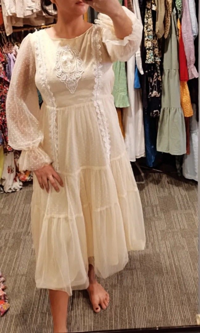 Cream Swiss dot doll dress (Category: Dresses) located in Batangas. Submitted by micaelaul (Listing ID 1452923357, Image 2). Description: 32 bust 24-28 waist.