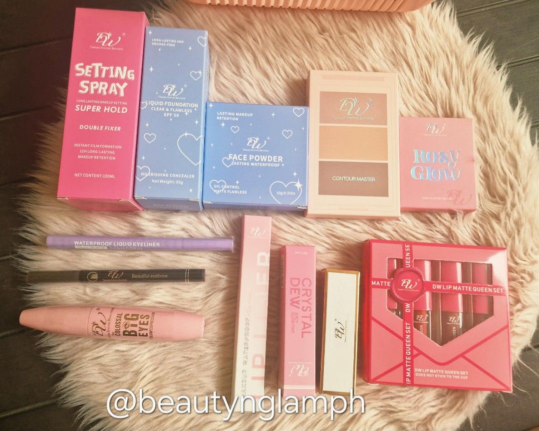 DW Cosmetics 12pc Complete Make Up Set (Category: Makeup) located in Quezon City. Submitted by floreskari78555 (Listing ID 1452982558, Image 3). Description: FOR SALE ‼️ DW Cosmetics 12-Piece Complete Makeup Set 💄✨ ​Get your entire glam routine in one bundle! ​Set Includes: ​Setting Spray Super Hold (Double Fixer) ​Liquid Foundation (Clear & Flawless, SPF 50) ​Face Powder (Lasting Waterproof, Oil Control) ​Contour Master ​Rosy Glow (Duo Blusher 