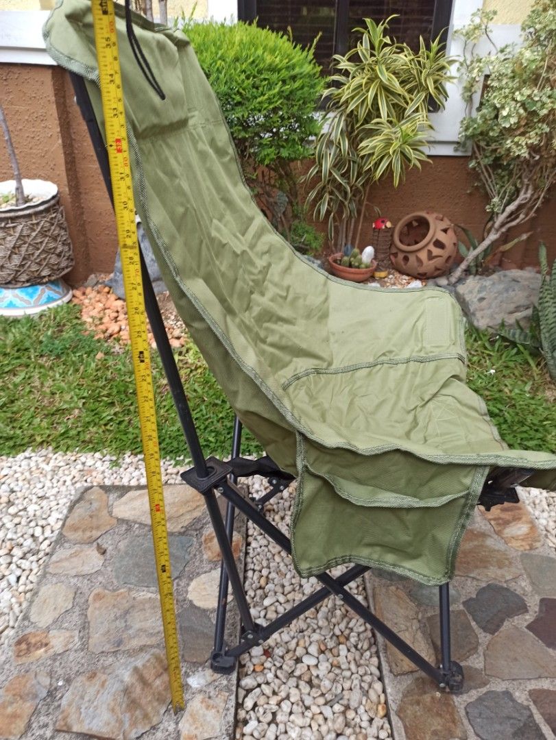 Green Folding Camping Chair - high back, light weight (Category: Hiking & Camping) located in Caloocan City. Submitted by rtarellano (Listing ID 1452964876, Image 2). Description: - Lightweight and portable folding chair, good as new - Ideal for camping and outdoor events - Simple setup and takedown - Durable fabric with a sturdy metal frame - Folds compactly for easy storage and transport - Comfortable seating wherever you go.