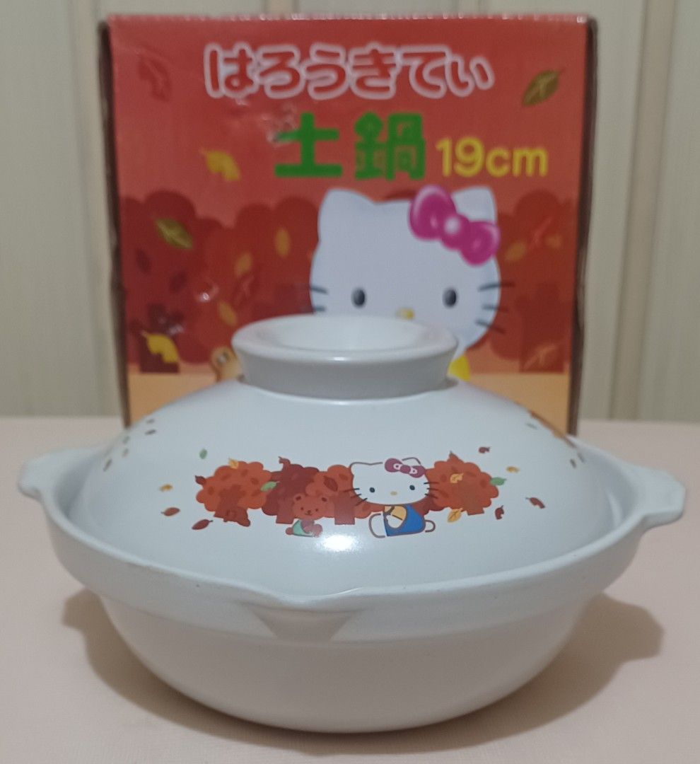 Hello Kitty Donabe Pot 19cm with Box (Category: Cookware & Accessories) located in Quezon City. Submitted by wjmae (Listing ID 1444772023, Image 1). Description: - Cute Kitty Donabe pot - Size: 19cm - Comes with original box - Features a lovely autumn leaf design with Kitty - Great for hot pot meals - Sold only in Japan.