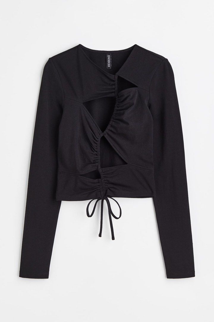 H&M Divided Black Cut-out Ruched Long Sleeve (Category: Longsleeves) located in Las Pinas. Submitted by reiclutter (Listing ID 1452913919, Image 1). Description: - H&M Divided black long sleeve top - Condition: Never worn. Bought in H&M Dubai.