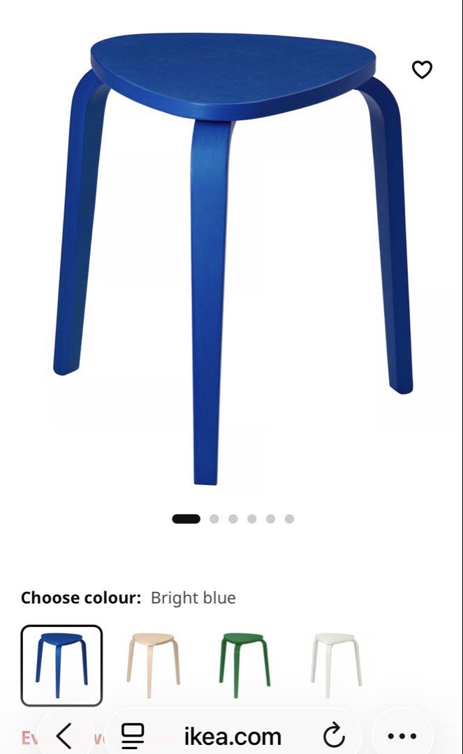 IKEA Stool Bright Blue Stackable (Category: Chairs) located in Singapore. Submitted by best_value_buy (Listing ID 1453020181, Image 2). Description: - Set of 5 IKEA stools - $15 each - as good as new - Colour: Bright Blue - Stacks neatly for easy storage - Sturdy and lightweight - Perfect for extra seating in kitchen, living room, or kids' rooms.