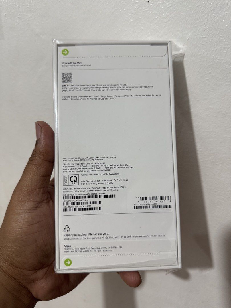 iPhone 17 PRO MAX 512GB Brand new (Category: iPhone 17 Series) located in Bacoor. Submitted by nolram1925 (Listing ID 1450440678, Image 2). Description: FOR SALE or SWAP IPHONE 17 PRO MAX 512GB Cosmic Orange Factory Unlocked Brand New & Sealed NTC Approved Below Mall SRP Selling Price: ₱ 89,000 Open for Swap to lower unit plus cash Swapping is Higher than Selling Price Other iPhones are also Available I also Buy rush iPhone 12 to 17 Series. Pls f