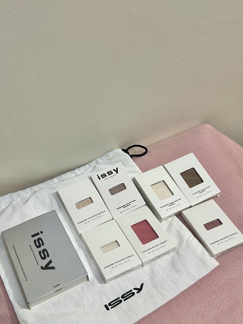 Issy Customizable Eye & Face Palette with Makeup Inserts (Category: Makeup) located in Taguig. Submitted by janelly_ace (Listing ID 1452969228, Image 1). Description: - Customizable Issy palette for your unique makeup looks. - Includes pressed shadow singles. - Comes with a powder highlighter. - Features a powder contour. - Includes a powder blush. - All items are from the Issy brand. - With freebie pouch SRP Breakdown: Face Palette - 299 Aurore 