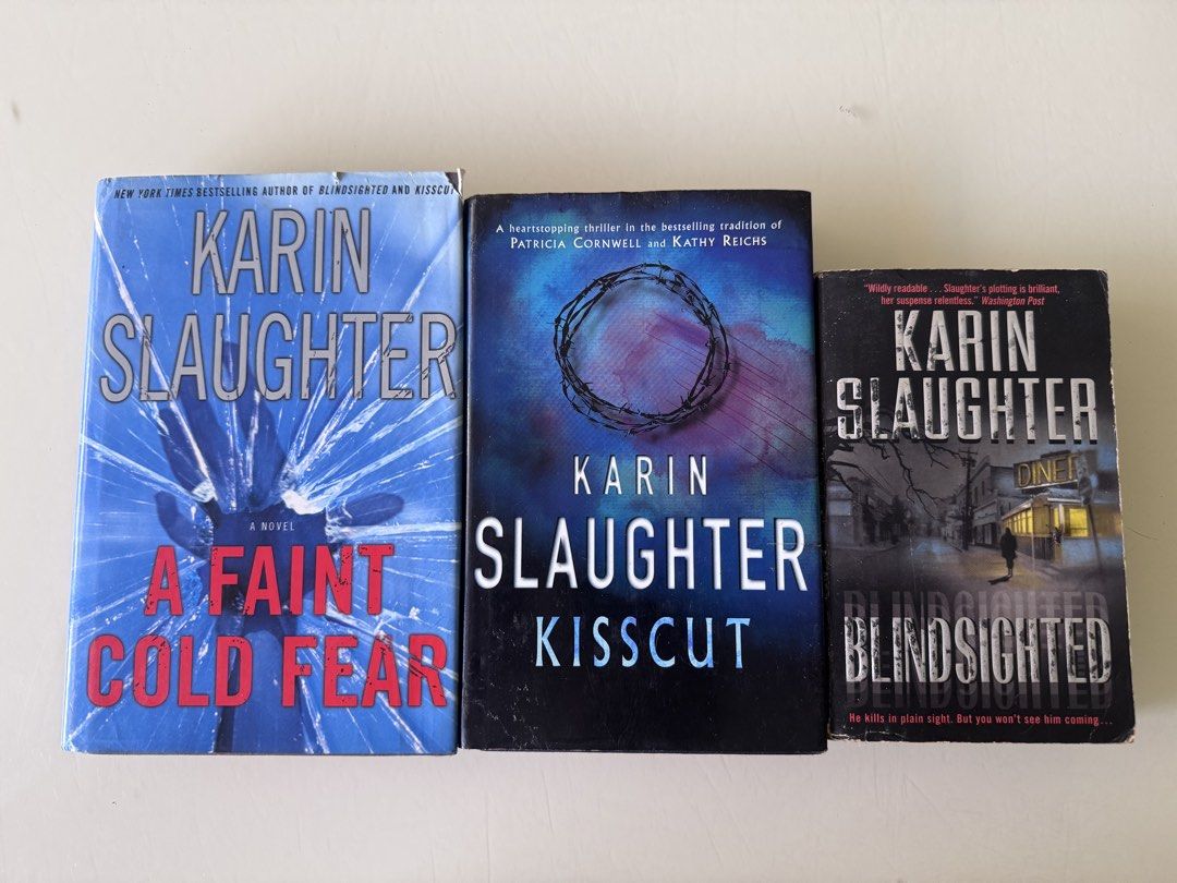 Karin Slaughter Thriller Novels - 3 Books (Category: Storybooks) located in Caloocan City. Submitted by ciel31 (Listing ID 1452925305, Image 2). Description: - Three gripping Karin Slaughter novels: Blindsighted, Kisscut, and A Faint Cold Fear. - Perfect for fans of intense crime thrillers. - All books are in paperback format. - Great value when you buy the set! Php 70 for Blindsighted Php 100 for Kisscut Php 100 for A Faint Cold Fear Php 220 for