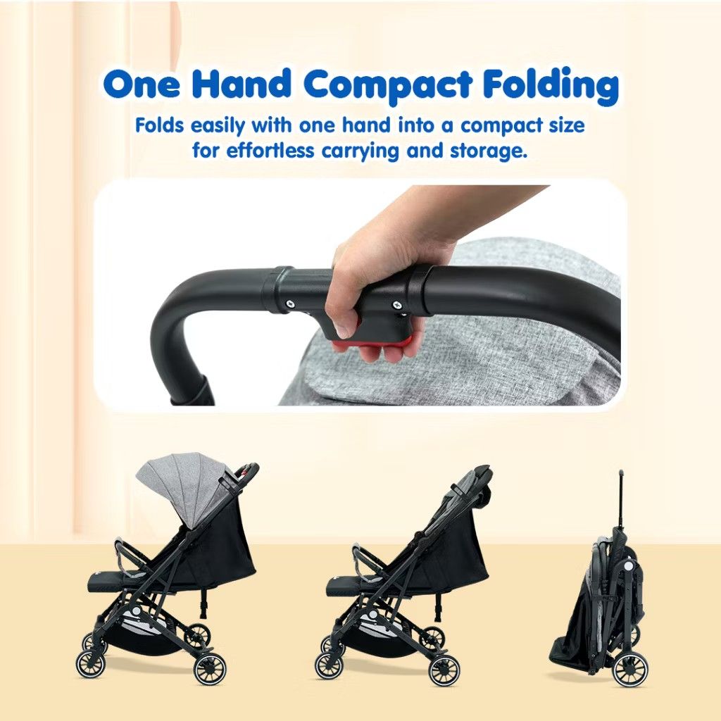 Kleenfant Fold & Go Lightweight Travel Stroller (Category: Strollers) located in Quezon City. Submitted by ella_melitado (Listing ID 1452894669, Image 3). Description: Super lightweight and compact stroller, folds easily with one hand. Great for travel, fits in overhead compartments. Has a four-section canopy, rear mesh opening, and a five-point safety belt. Shock absorption wheels and brake system for smooth rides. Built-in basket for storage. C
