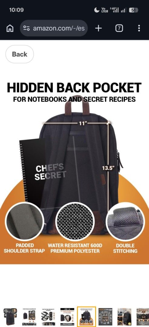 Knife Bag (Category: Knives & Chopping Boards) located in Caloocan City. Submitted by vastwind_a30f04 (Listing ID 1452891176, Image 2). Description: - Holds up to 10 chef knives (up to 17" total length) - Separate slots for your essential tools - Hidden back pocket for notebooks or recipes - Made from durable, water-resistant polyester - Comfortable padded shoulder straps - Reinforced with double stitching for longevity - Perfect for carrying you