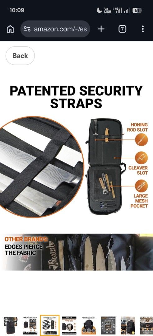 Knife Bag (Category: Knives & Chopping Boards) located in Caloocan City. Submitted by vastwind_a30f04 (Listing ID 1452891176, Image 3). Description: - Holds up to 10 chef knives (up to 17" total length) - Separate slots for your essential tools - Hidden back pocket for notebooks or recipes - Made from durable, water-resistant polyester - Comfortable padded shoulder straps - Reinforced with double stitching for longevity - Perfect for carrying you