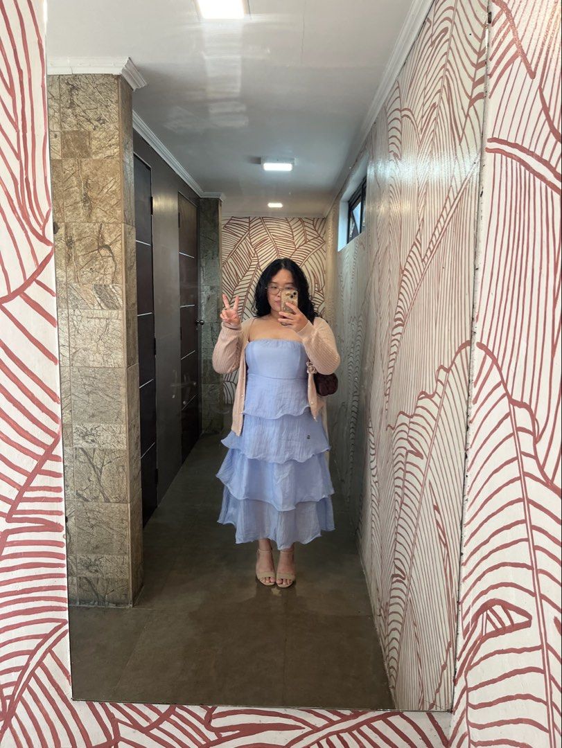 Light Blue Tiered Strapless Maxi Dress (Category: Dresses) located in Cavite. Submitted by isi____ (Listing ID 1453029195, Image 2). Description: - light blue strapless maxi dress - tiered, ruffled design all the way down - light and flowy fabric - worn once sa wedding 🩵.