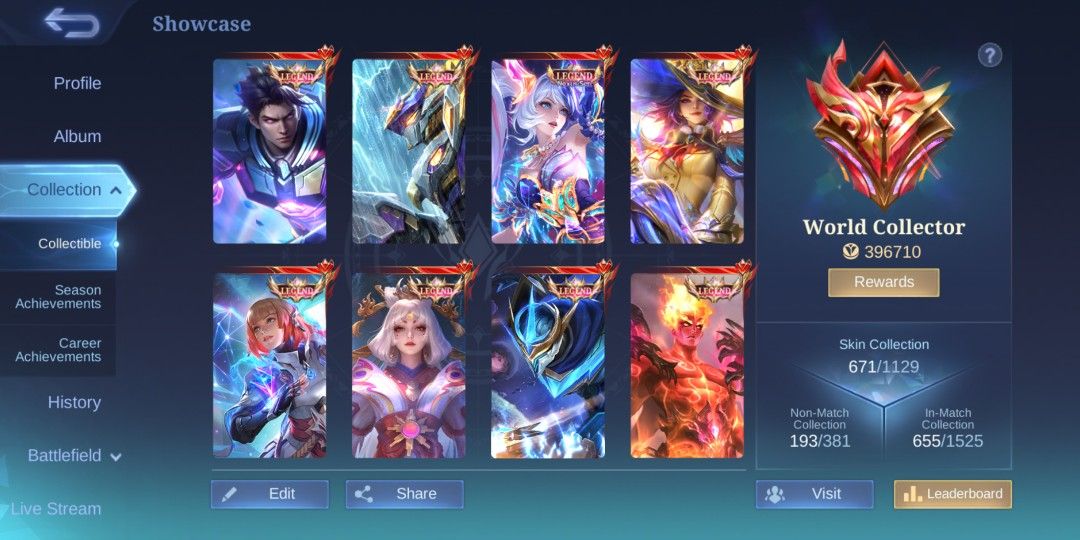 Mobile Legend World Collector Account (Category: Game Gift Cards & Accounts) located in Caloocan City. Submitted by onibear030 (Listing ID 1453048529, Image 2). Description: Mobile Legend World Collector Account With 1 xtra Arcane Star Core pang kuha ng 1 legend skin na choice mo..