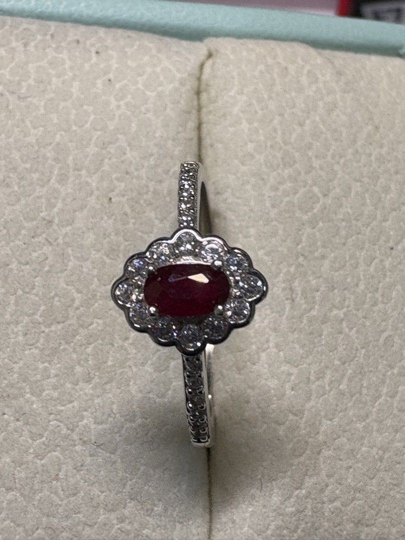 Natural Ruby Ring (Category: Rings) located in Singapore. Submitted by Discoverme (Listing ID 1453013798, Image 3). Description: ❤️ Natural Ruby Ring ❤️ Timeless Natural Ruby elegantly set in S925 sterling silver, surrounded by a dazzling halo of sparkling accent stones. A classic and sophisticated design that never goes out of style. Includes a gemstone identification certificate. Perfect for gifting or adding a touch of elegance to any jeweller