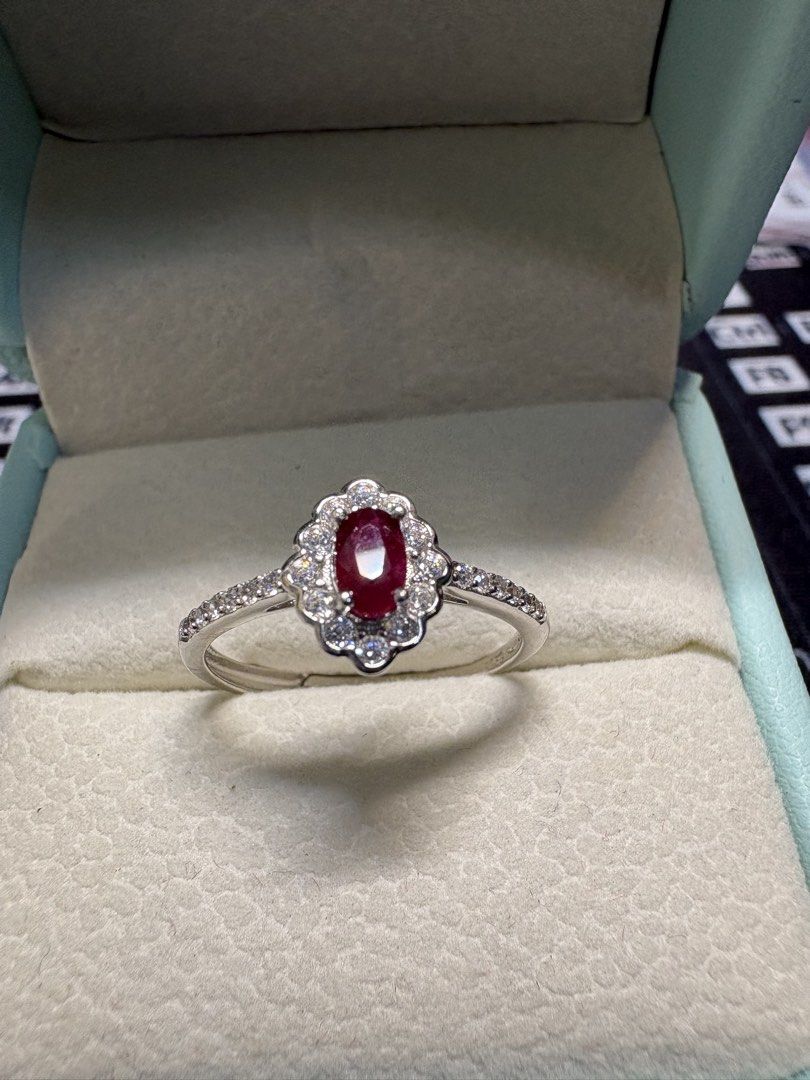 Natural Ruby Ring (Category: Rings) located in Singapore. Submitted by Discoverme (Listing ID 1453013798, Image 1). Description: ❤️ Natural Ruby Ring ❤️ Timeless Natural Ruby elegantly set in S925 sterling silver, surrounded by a dazzling halo of sparkling accent stones. A classic and sophisticated design that never goes out of style. Includes a gemstone identification certificate. Perfect for gifting or adding a touch of elegance to any jeweller