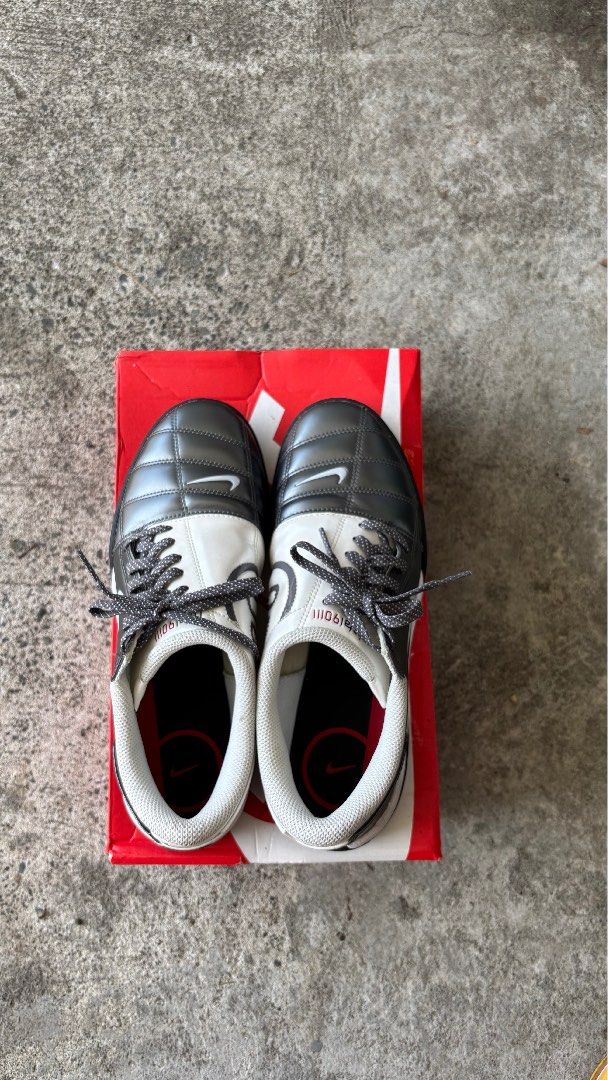 Nike Total 90 Metallic Silver & White Colorway (Category: Sneakers) located in Manila. Submitted by chicvouge (Listing ID 1449079701, Image 2). Description: - Nike Total 90 indoor soccer shoes - Classic white and metallic silver design with iconic '90' graphic - Soles show minimal wear - With Box 7.5 Men | 9 Women | UK 6.5 / EU 40.5 / 25.5 CM.