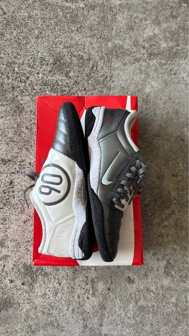 Nike Total 90 Metallic Silver & White Colorway (Category: Sneakers) located in Manila. Submitted by chicvouge (Listing ID 1449079701, Image 1). Description: - Nike Total 90 indoor soccer shoes - Classic white and metallic silver design with iconic '90' graphic - Soles show minimal wear - With Box 7.5 Men | 9 Women | UK 6.5 / EU 40.5 / 25.5 CM.