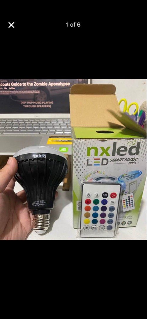 Nxled LED Smart Music Bulb with Remote (Category: Lighting) located in Quezon City. Submitted by ellie.belly025 (Listing ID 1452970587, Image 1). Description: - Nxled LED Smart Music Bulb - 12W Power - Wireless music streaming via Bluetooth - 13 color changing options - Includes remote control - Ideal for parties and setting the mood - Simple screw-in installation and Bluetooth connection.