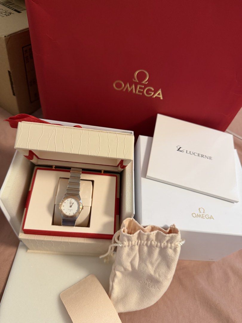 Omega Constellation Diamond Two-Tone Watch (Category: Luxury Watches) located in Rizal. Submitted by kianapreloves (Listing ID 1452924750, Image 2). Description: SRP: 392k Rush selling: 320k Selling my Omega Constellation watch. Features a white dial with diamond hour markers. Two-tone stainless steel and rose gold bracelet. Comes with original box and papers. Great for dressing up or down. Used twice only. Bought May 7,2026 Super bago pa. .