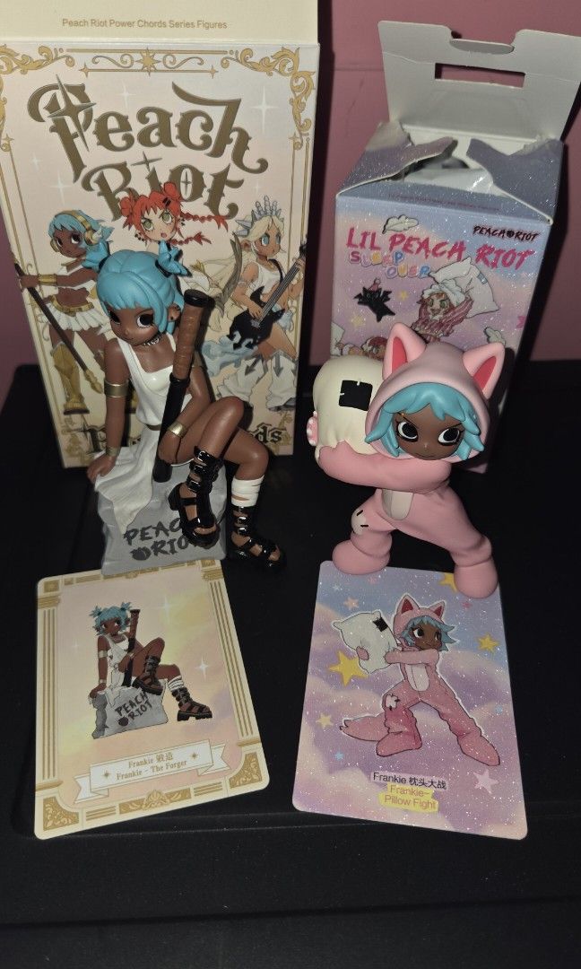 Peach Riot (Frankie Set) (Category: Designer & Blind Box Toys) located in Quezon City. Submitted by m_collections (Listing ID 1453016426, Image 2). Description: •RFS: Not my prio •SOLD AS SET ONLY •Complete with box, card and foil •Lil Peach Riot Sleepover (Frankie - Pillow Fight) & Peach Riot Power Chords (Frankie - The Forger) MOP: Gcash, BPI MOD: J&T & Lalamove SHIPPING FEE IS SHOULDERED BY THE BUYER LOCATION - QC ♡ Price is negotiable ♡ Will 