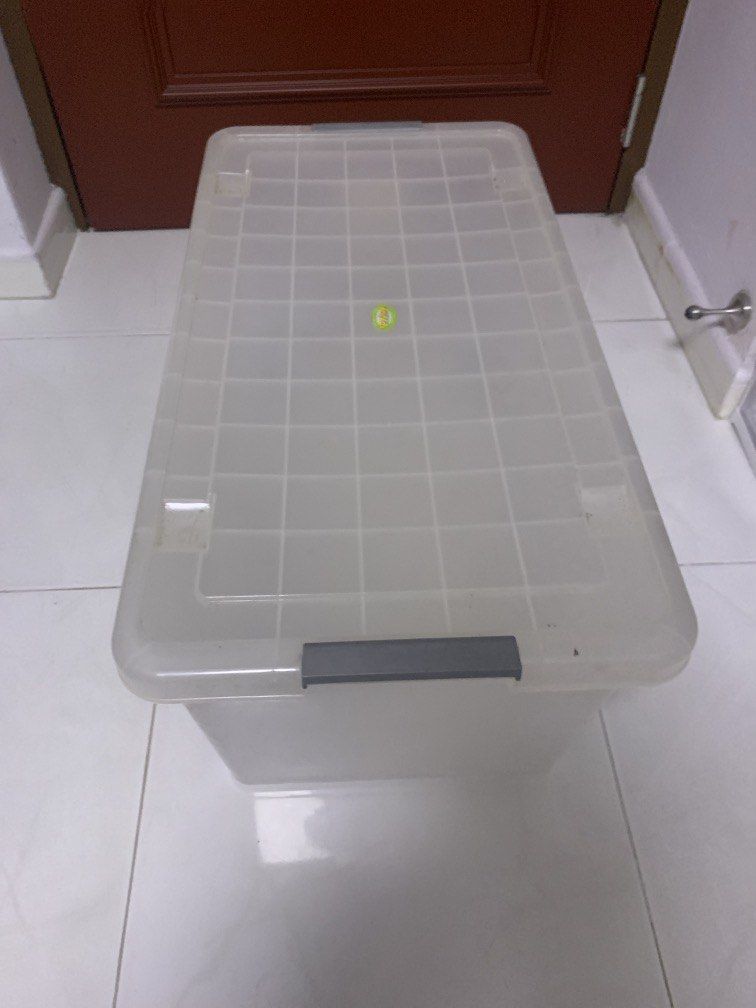 Plastic container (Category: Other Home Decor) located in Singapore. Submitted by sport_palace (Listing ID 1452938879, Image 1). Description: Like new , seldom use , mostly keeping . With 4 wheels. Dimension: 38cmx73cmx30cm( height ) Solid plastic . Self collection Singapore 680132. Choa Chu Kang Ave 1..