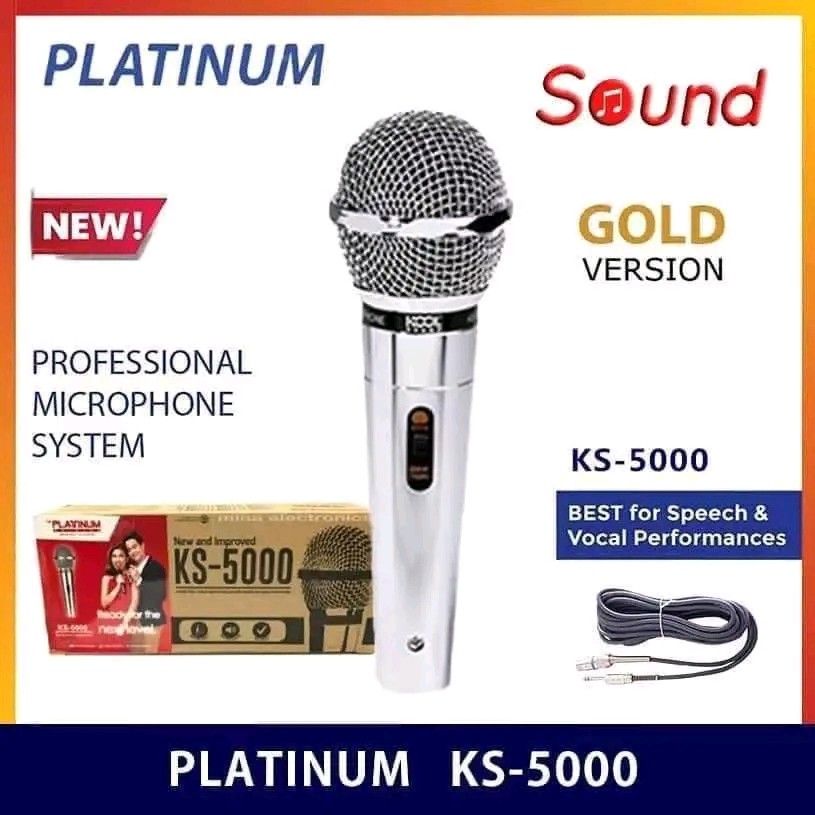 Platinum KS-5000 Professional Wired Microphone System (Category: Microphones) located in Manila. Submitted by marvieobordo (Listing ID 1452923387, Image 3). Description: Platinum KS-5000 wired microphone. New and improved model. Hyper-cardioid pick up pattern. Great for speech and vocal performances. Includes cable. Frequency response 60Hz - 15,000Hz. Impedance 600 ohms. Sensitivity -72dB. Ready for the next level..