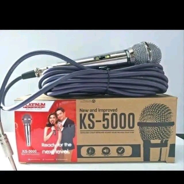 Platinum KS-5000 Professional Wired Microphone System (Category: Microphones) located in Manila. Submitted by marvieobordo (Listing ID 1452923387, Image 2). Description: Platinum KS-5000 wired microphone. New and improved model. Hyper-cardioid pick up pattern. Great for speech and vocal performances. Includes cable. Frequency response 60Hz - 15,000Hz. Impedance 600 ohms. Sensitivity -72dB. Ready for the next level..