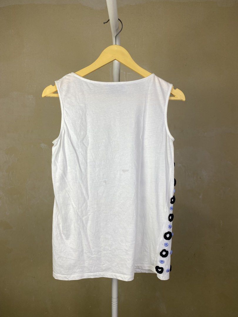 Prada Sleeveless Tank-top (Category: Luxury Apparel) located in Dasmarinas. Submitted by goodbuyartisanal (Listing ID 1452983738, Image 2). Description: Prada Sleeveless Tanktop size XS width 15.5 inches Length 23 inches Used issue check last photo Price : 700 + ship Pm me.