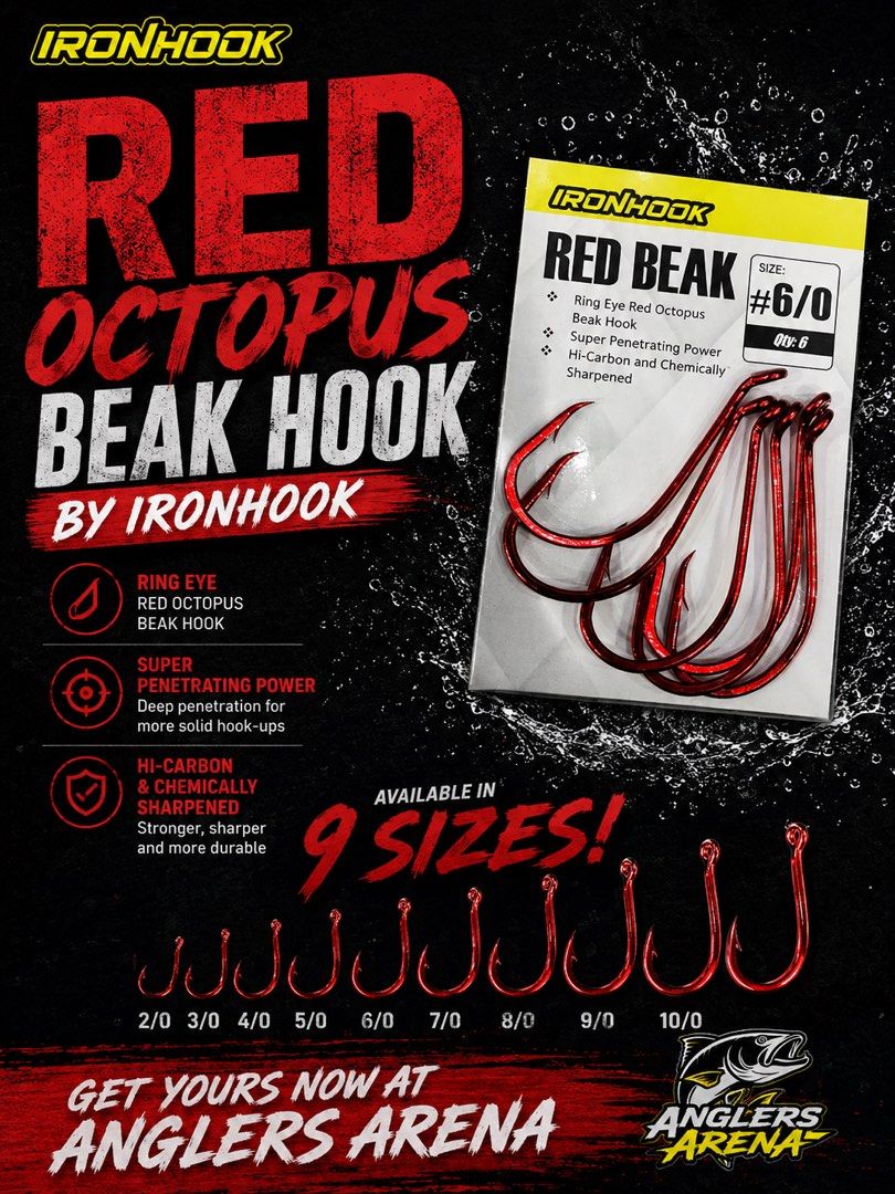 Red beak hook (Category: Fishing) located in Singapore. Submitted by anglersarena011532 (Listing ID 1453050321, Image 1). Description: 🎣 Hook more, lose less with IronHook! The Red Octopus Beak Hook is built for superior hook-ups with razor-sharp penetration and lasting strength. Available in 9 sizes to suit every fishing adventure. Get yours today at Anglers Arena! 🔥🐟 .