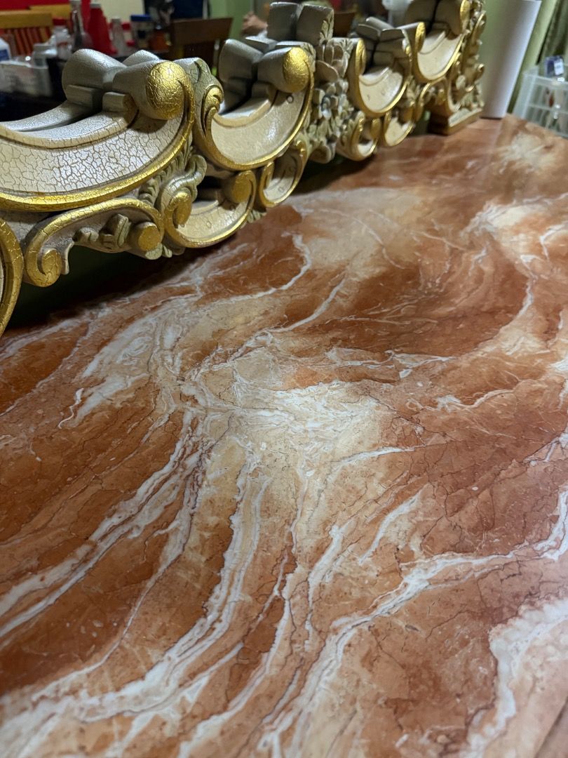 Rococo/Baroque-style Marble Console Table (Category: Tables & Sets) located in Antipolo. Submitted by beanclsy (Listing ID 1453000666, Image 3). Description: Marble table top Height - 83cm Length - 163cm Depth - 47cm Mirror (removable, nakapatong lang sa table) Height (from table top) - 132cm Base Length - 120cm Width (middle part) - 96cm Bought this around mid2000s Not sure what type of wood Just needs cleaning Few chipped parts but not really n