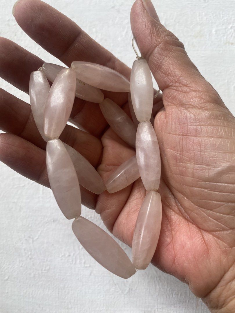 Rose Quartz Oval Beads for Jewelry Making (Category: Bracelets) located in Caloocan City. Submitted by secretloot (Listing ID 1452899941, Image 3). Description: - Genuine Rose Quartz beads - Beautiful soft pink color - Oval shape, approx. 1.2 inches length per bead - Strand length: approx. 15.5 -16 inches - Ideal for necklaces, bracelets, and other jewelry crafts .