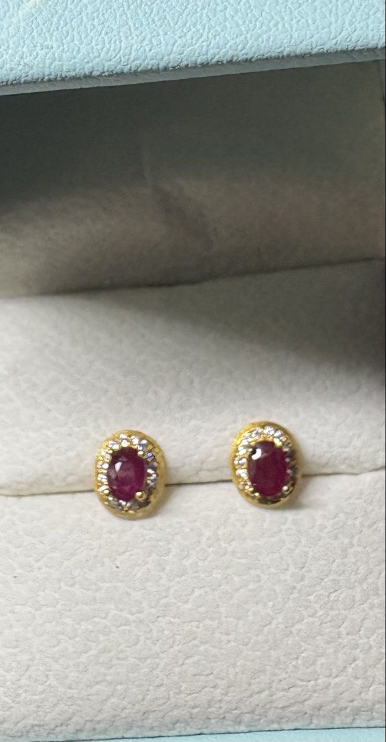 Ruby Earrings (Category: Earrings) located in Singapore. Submitted by Discoverme (Listing ID 1452961717, Image 2). Description: ❤️ Natural Ruby Stud Earrings Elegant Natural Ruby stud earrings set in gold platings with sparkling accent stones. Featuring rich ruby-red gemstones with natural inclusions, these timeless earrings add a touch of sophistication to any outfit. Includes a gemstone identification certificate. A beautiful choice for everyda
