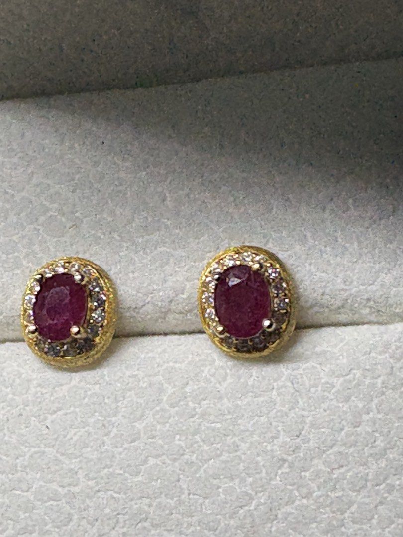 Ruby Earrings (Category: Earrings) located in Singapore. Submitted by Discoverme (Listing ID 1452961717, Image 1). Description: ❤️ Natural Ruby Stud Earrings Elegant Natural Ruby stud earrings set in gold platings with sparkling accent stones. Featuring rich ruby-red gemstones with natural inclusions, these timeless earrings add a touch of sophistication to any outfit. Includes a gemstone identification certificate. A beautiful choice for everyda