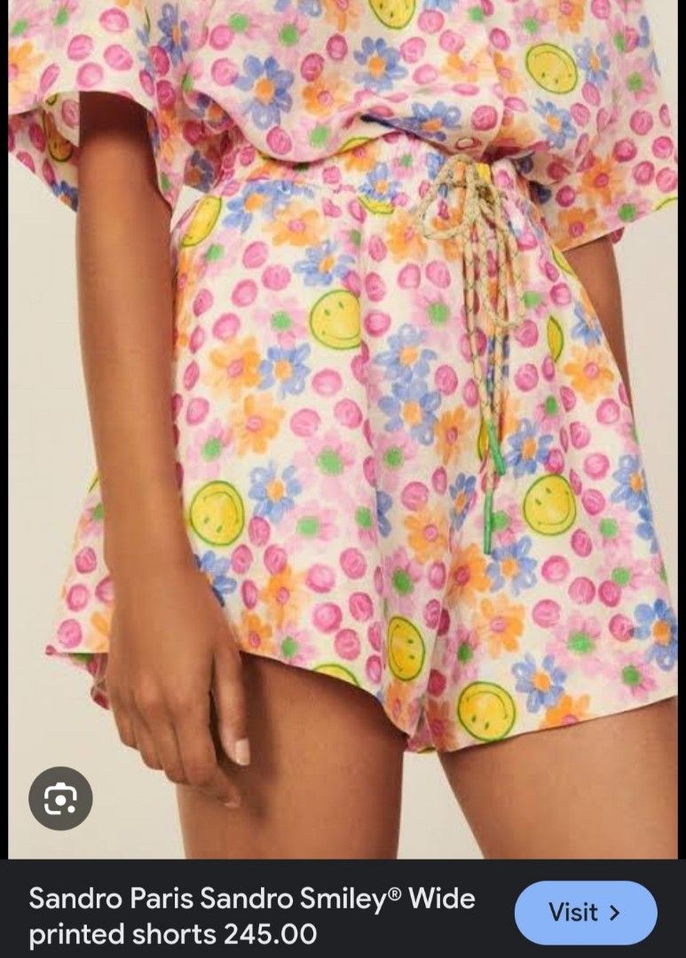 Sandro Paris Smiley Wide Printed Shorts (Category: Shorts) located in Manila. Submitted by PrinceDani.Clothing (Listing ID 1452929951, Image 2). Description: sandro smiley print shorts size 26-31in width 12-13.5in length excellent condition .