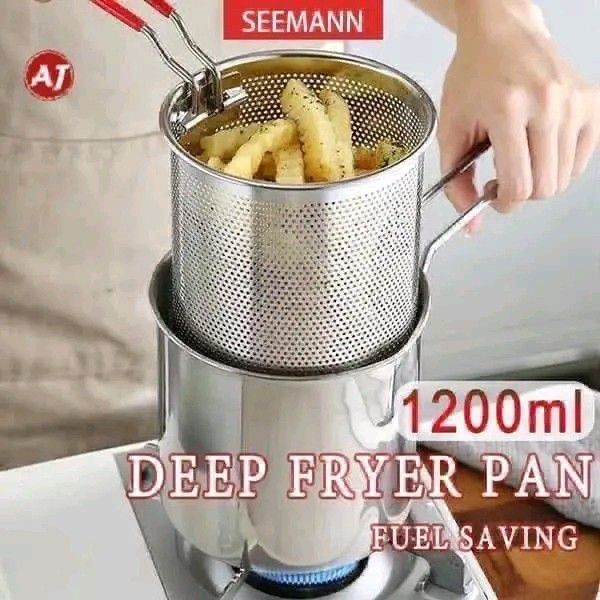 SEEMANN 1200ml Deep Fryer Pan Fuel Saving (Category: Fryers) located in Manila. Submitted by marvieobordo (Listing ID 1452895685, Image 3). Description: - 1200ml capacity deep fryer pan - Fuel-saving design for efficient cooking - Doubles as a pasta strainer - Made from durable stainless steel - Comes with a convenient mesh basket - Features easy-to-grip handles - Perfect for everyday cooking needs.