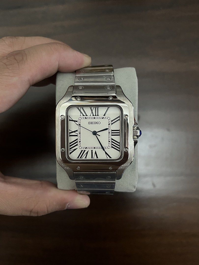 Seiko Mod Santos (Category: Luxury Watches) located in Quezon City. Submitted by itsjared (Listing ID 1453048708, Image 1). Description: Seiko Mod Santos Brand new with box and paper bag. Actual photos posted. What you see is what you get. * Original Seiko NH35 Movement * Automatic * 316L Solid Stainless Steel Case and Bracelet * 38mm Case Diameter * Sapphire Crystal Glass Meetups at: Weekdays - Dasma | Imus & Nuvali (+fee) Weekends (By Schedule)