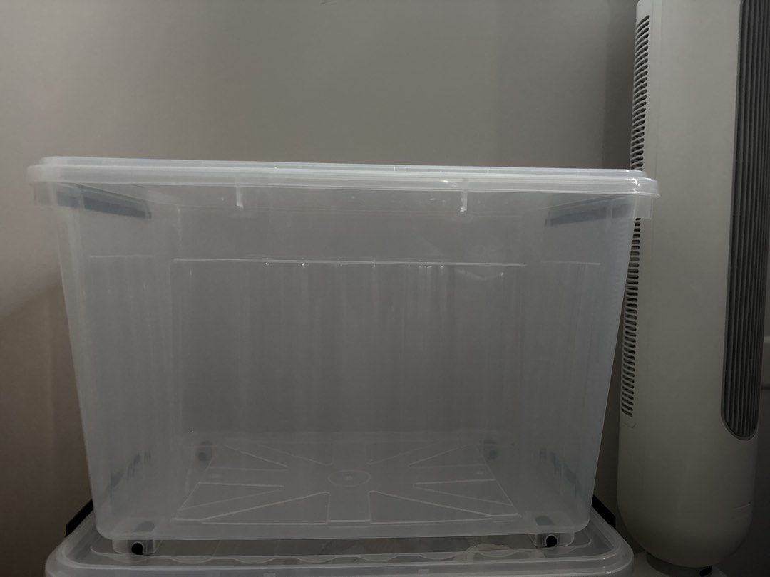 Stackable Storage Box with wheels (Category: Storage Boxes & Baskets) located in Singapore. Submitted by bello9999 (Listing ID 1452917485, Image 1). Description: Volume: 65L Dimension: 55.5cm x 40.5cm x 36cm I have 2 storage box, each $10.