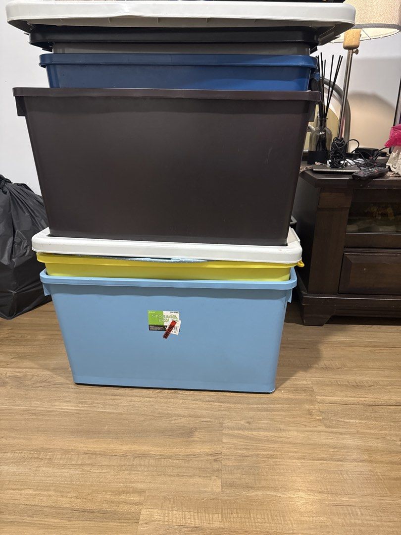 Stackable Storage Boxes with Lids (Category: Storage Boxes & Baskets) located in Kuala Lumpur. Submitted by fiza.f (Listing ID 1453013470, Image 1). Description: - Storage boxes - Includes: 1 large brown box, 1 blue box, 1 light blue box with yellow lid - All boxes come with lids - Ideal for organizing clothes, toys, and other household items Small RM15 Medium RM20 Large RM30 Extra Large 35 Take 3 small - RM50 Tale 3 medium - RM70 - Great for dec