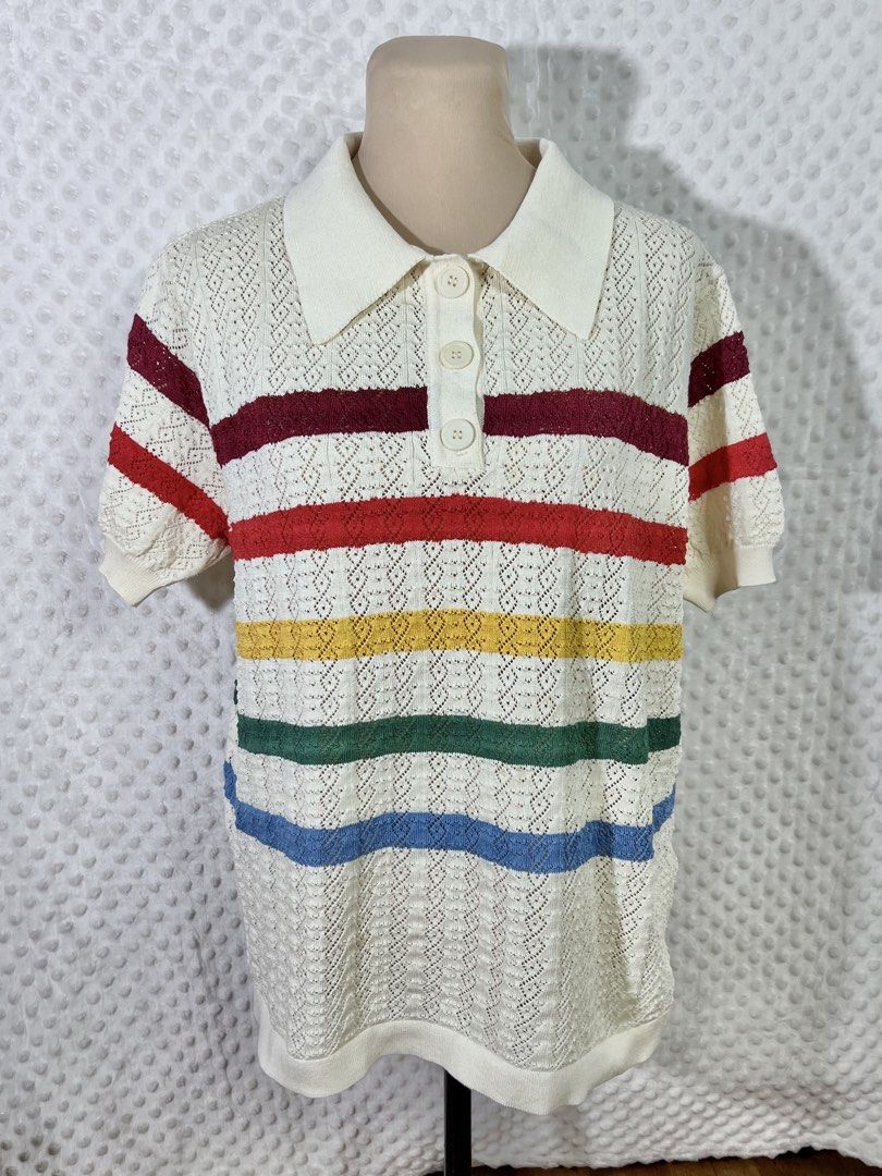 Striped pointelle Knit Polo Shirt (Category: Shirts) located in Quezon City. Submitted by mondaymayhem (Listing ID 1453029638, Image 1). Description: 649) fits medium-semi xl 🚚j&t(payment first) ☑️same day delivery(lalamove/grab) 📍Batasan hills QC No refund/return/exchange. All sales are final! Strictly no cancellation/changing of orders Items are thrifted so please manage your expectations. Color may slighly differ due to lighting. Make sure o