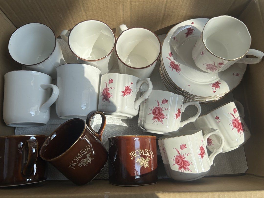Assorted Bone China teacups- Hoya et al (Category: Coffee & Tea Tableware) located in Manila. Submitted by declutteringpixie (Listing ID 1452912869, Image 2). Description: 2 pairs of Hoya duos-no issue -5 pc set Nikko breakfast cups- one is “crazed” with visible cracks only when it’s wet (it’s the one with the bottom stamp) -5 duos Ivory Japan gold rimmed teacups and snack saucers (has space/provision for a small cookie or sweets) Issue- one teac