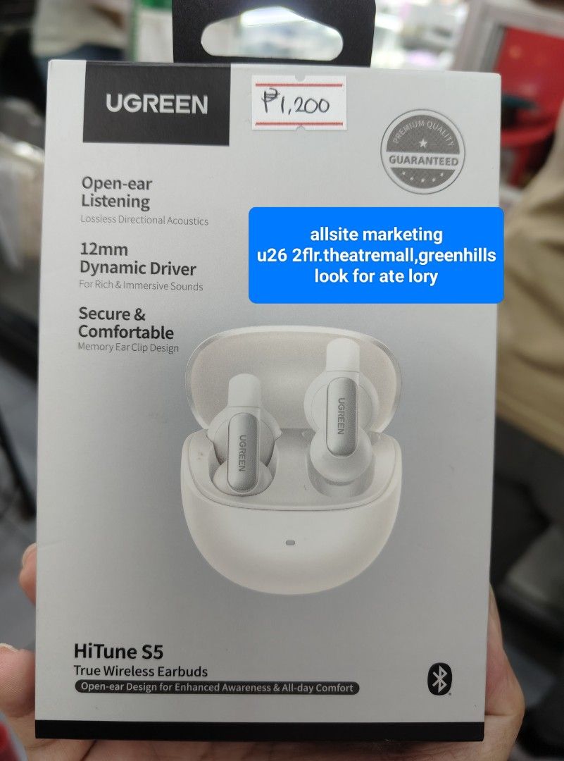 UGREEN HiTune S5 Wireless Earbuds (Category: Earphones) located in San Juan City. Submitted by genonlore (Listing ID 1452929748, Image 1). Description: store location!!! allsite marketing u26 2flr. theatremall,greenhills look for ate Lory store hours: 10am to 8pm monday to sunday.