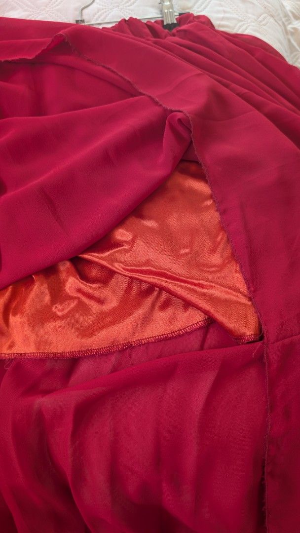 Unbranded Maroon Chiffon Maxi Skirt (Category: Skirts) located in Las Pinas. Submitted by decluttering.taurus (Listing ID 1452925666, Image 3). Description: LAST PRICE POSTED! Flowy maroon maxi skirt with an elastic waistband and inner lining. Elegant, comfortable, and easy to dress up or down. Size: Free size; waist approximately 12–13 inches laid flat, stretchable Length: Approximately 33–34 inches RFS: Not my style anymore Payment: BPI / GCash
