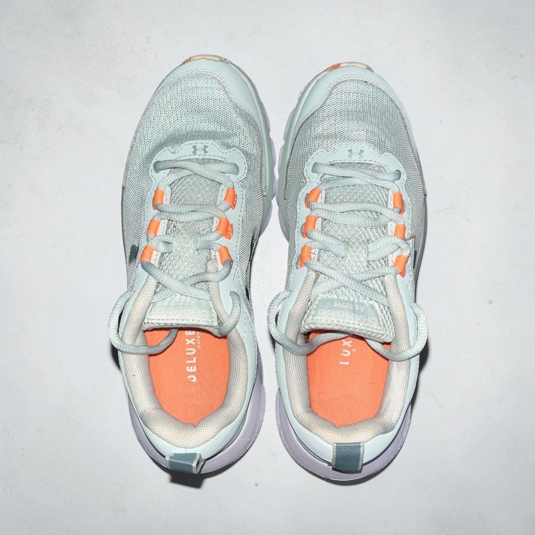 Under Armour Charged Assert 9 Running Shoes Mint Green Orange (Category: Shoe inserts) located in Baguio. Submitted by esmabeliza83992 (Listing ID 1452926930, Image 2). Description: Under Armour Authentic Mint Green with Orange Accents Breathable mesh upper, cushioned sole for comfort Lace-up Ideal for running, workouts, or everyday wear US 7.5 / EU 38.5 Issue: insoles print peeling off (as seen in the picture) Overall in good condition Originall