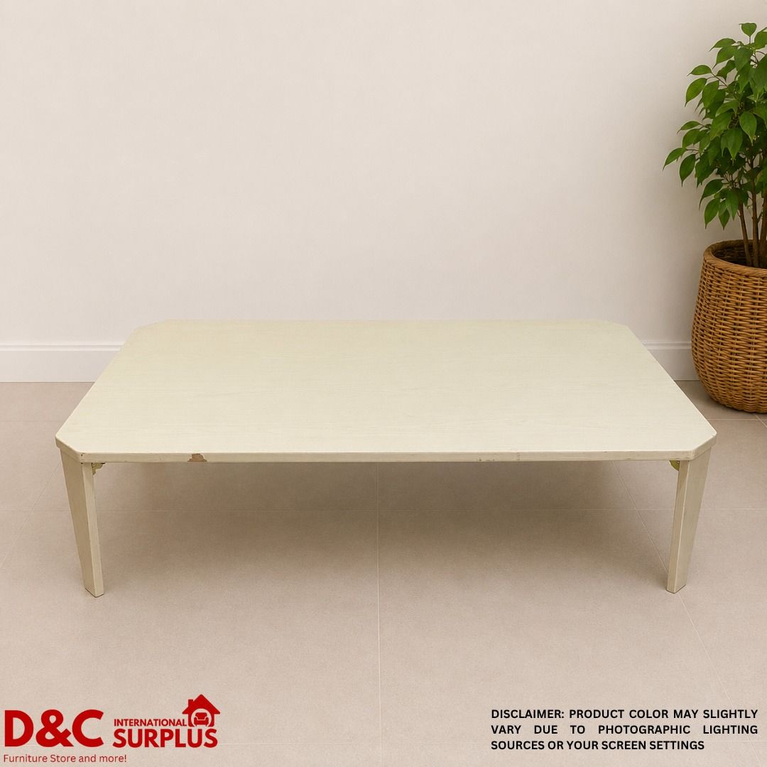 White Foldable Coffee Table (Category: Tables & Sets) located in Caloocan City. Submitted by dcintsurplus (Listing ID 1452996653, Image 2). Description: - Cream-colored foldable coffee table - Dimensions: 120cm (L) x 75cm (W) x 32cm (H) - Legs fold for convenient storage - Ideal for small apartments, dorms, or as an extra surface Item code : ADC0016 📩 Message us to order or reserve! Limited pieces available — first come, first served. 📍 Bagong 