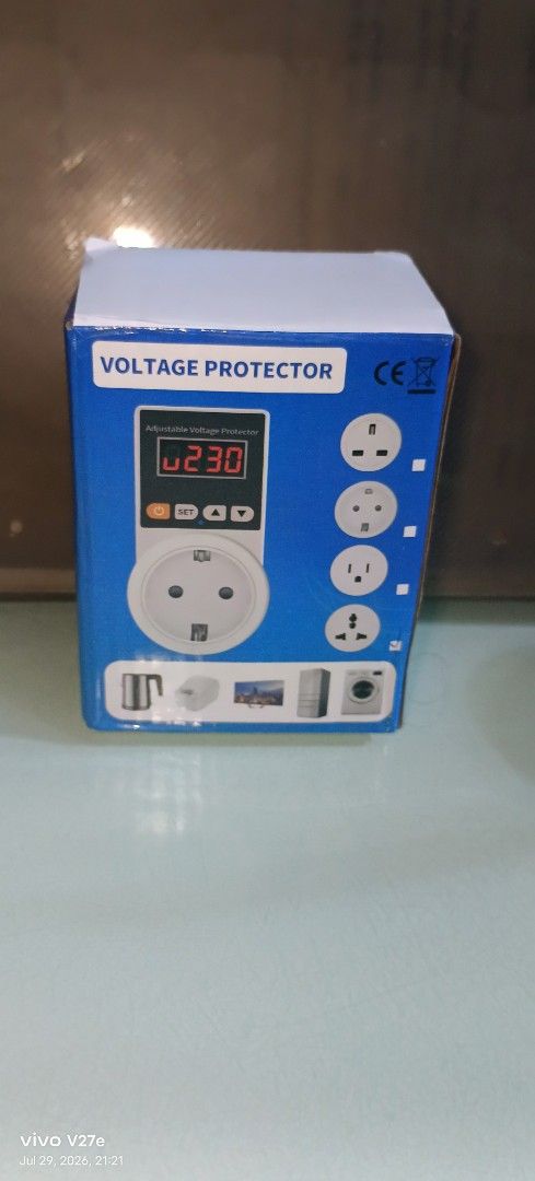 YAXIEL Adjustable Voltage Protector Appliance Surge ProtectorWith Digital Display (Category: Electrical, Adaptors & Sockets) located in Carmona. Submitted by mickelrein (Listing ID 1452891829, Image 3). Description: - Protects appliances from voltage fluctuations - Easy plug-and-play setup - Digital display shows real-time voltage - Universal socket accommodates various plug types - Compact and space-saving design - Ideal for sensitive electronic